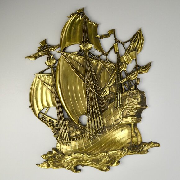 Homco MCM Gold Metallic Ship Wall Decor - Picture 1 of 6